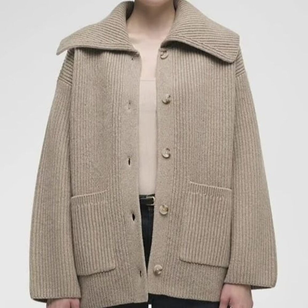 SIMKHAI Hollie Cardigan in Oat X-Small New Womens Knit Wool Sweater - Picture 12 of 16